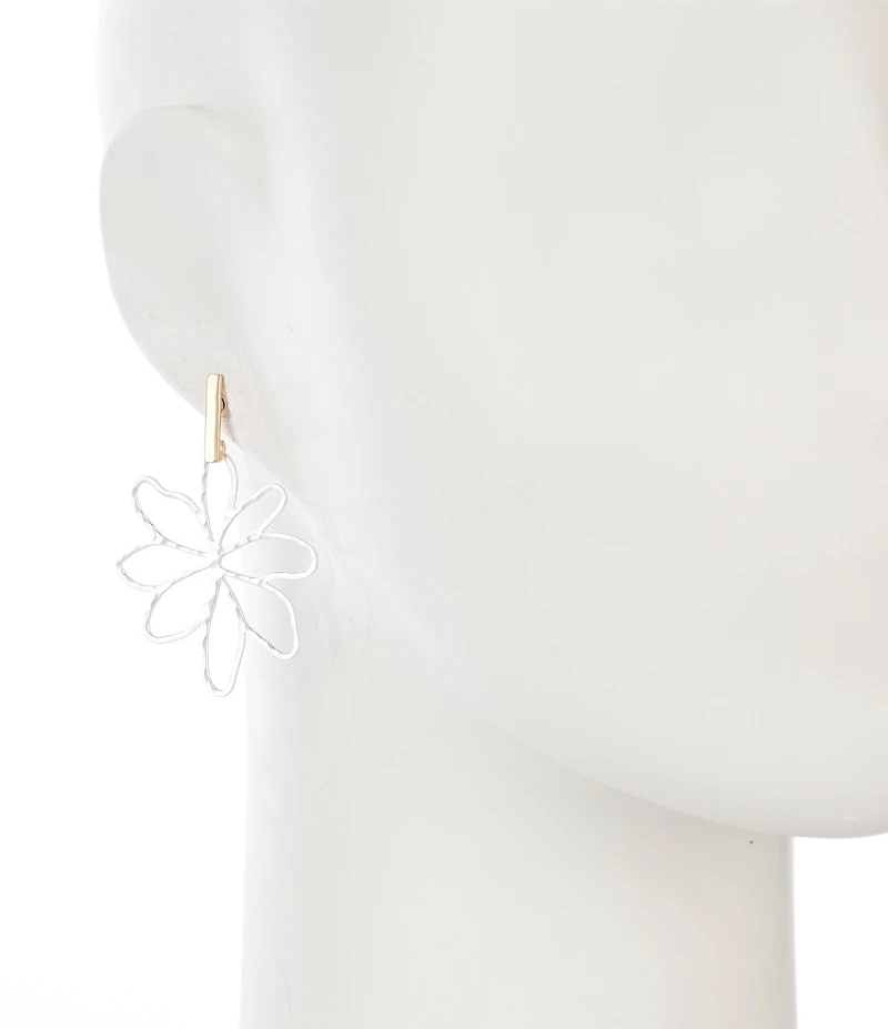 Southern Living Metal Stick Hammered Open Flower Statement Drop Earrings