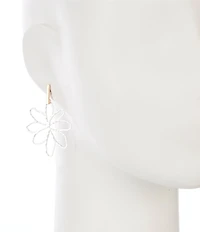 Southern Living Metal Stick Hammered Open Flower Statement Drop Earrings