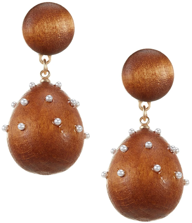 Southern Living Micro Pearl Wood Bead Resort Drop Earrings