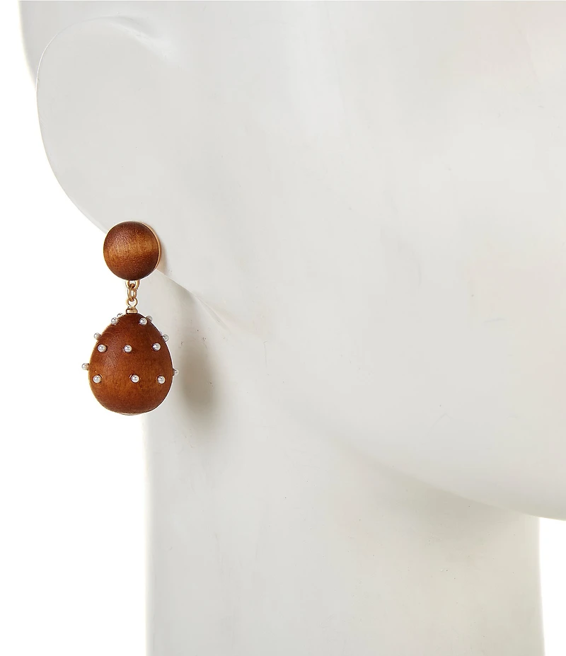Southern Living Micro Pearl Wood Bead Resort Drop Earrings