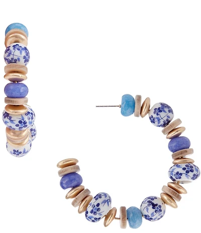 Southern Living Mixed Media Chinoiserie Beaded Hoop Earrings