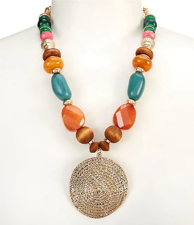 Southern Living Mixed Media Coin Pendant Short Pendant Beaded Statement Necklace
