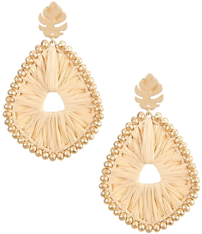 Southern Living Monstera Leaf Cream Raffia Wrapped Drop Earrings
