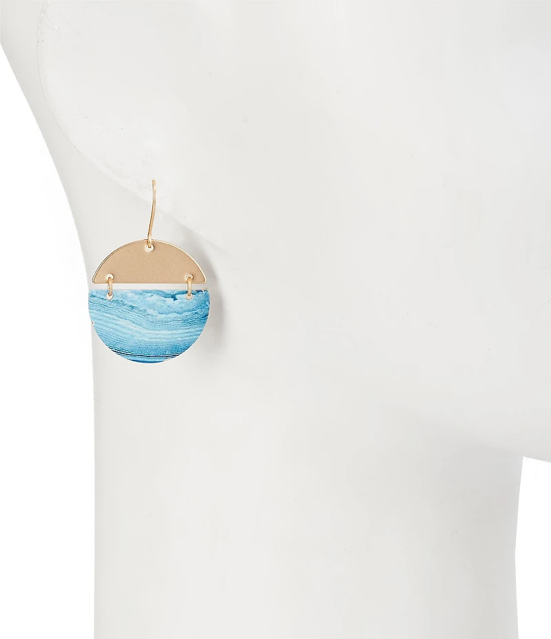 Southern Living Multi Blue Sea Print Round Metal Drop Earrings
