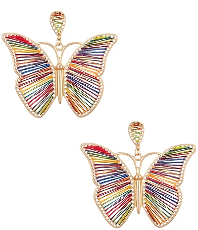 Southern Living Multi Color Thread Metal Butterfly Drop Earrings
