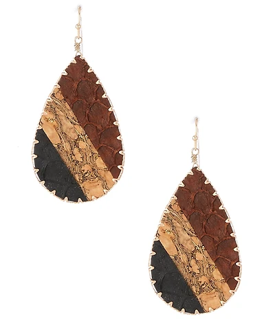 Southern Living Multi Color Wood & Leather Teardrop Drop Earrings