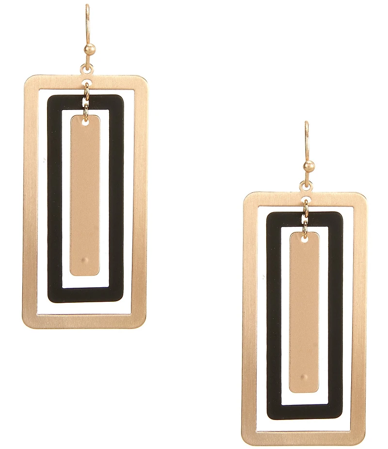 Southern Living Multi Rectangle Metal Jet Rubberized Drop Earrings