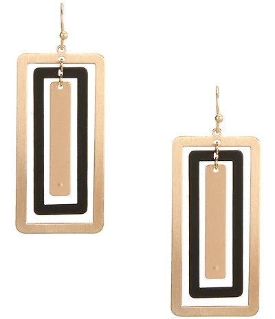 Southern Living Multi Rectangle Metal Jet Rubberized Drop Earrings