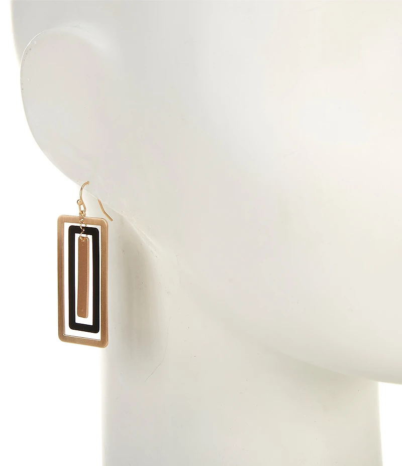 Southern Living Multi Rectangle Metal Jet Rubberized Drop Earrings
