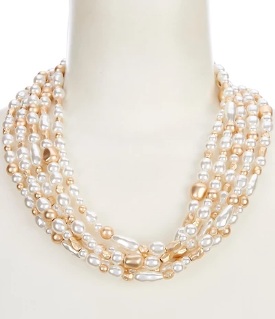 Southern Living Multi Shape Pearl & Bead Statement Necklace