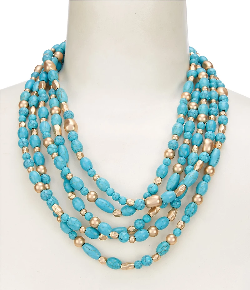 Southern Living Multi Shape Turquoise Beaded Short Multi Strand Necklace
