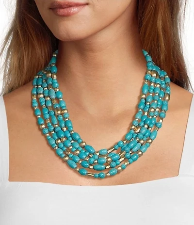 Southern Living Multi Shape Turquoise Beaded Short Multi Strand Necklace