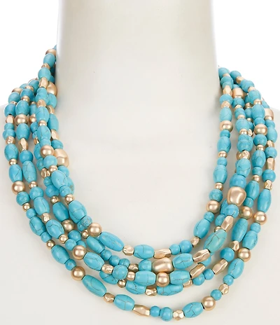 Southern Living Multi Shape Turquoise Bead Short Multi Strand Necklace