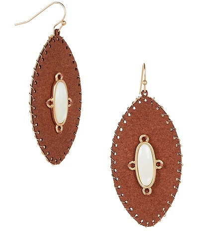 Southern Living Navette White Shell Brown Suede Drop Statement Earring