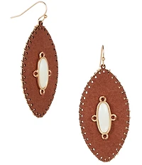 Southern Living Navette White Shell Brown Suede Drop Statement Earring
