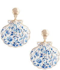 Southern Living Navy Floral Print Seashell Drop Earrings