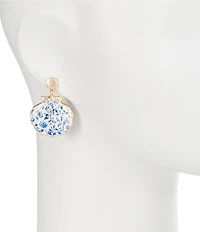 Southern Living Navy Floral Print Seashell Drop Earrings
