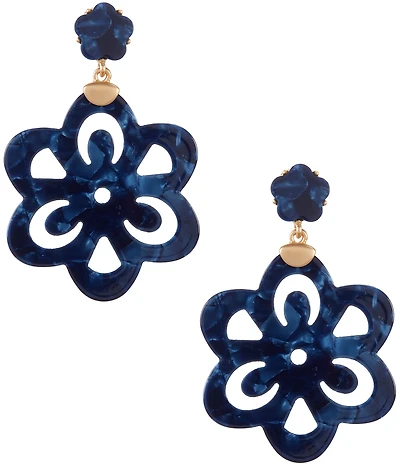 Southern Living Navy Resin Double Flower Drop Earrings