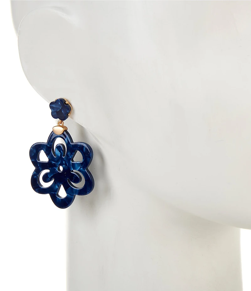 Southern Living Navy Resin Double Flower Drop Earrings