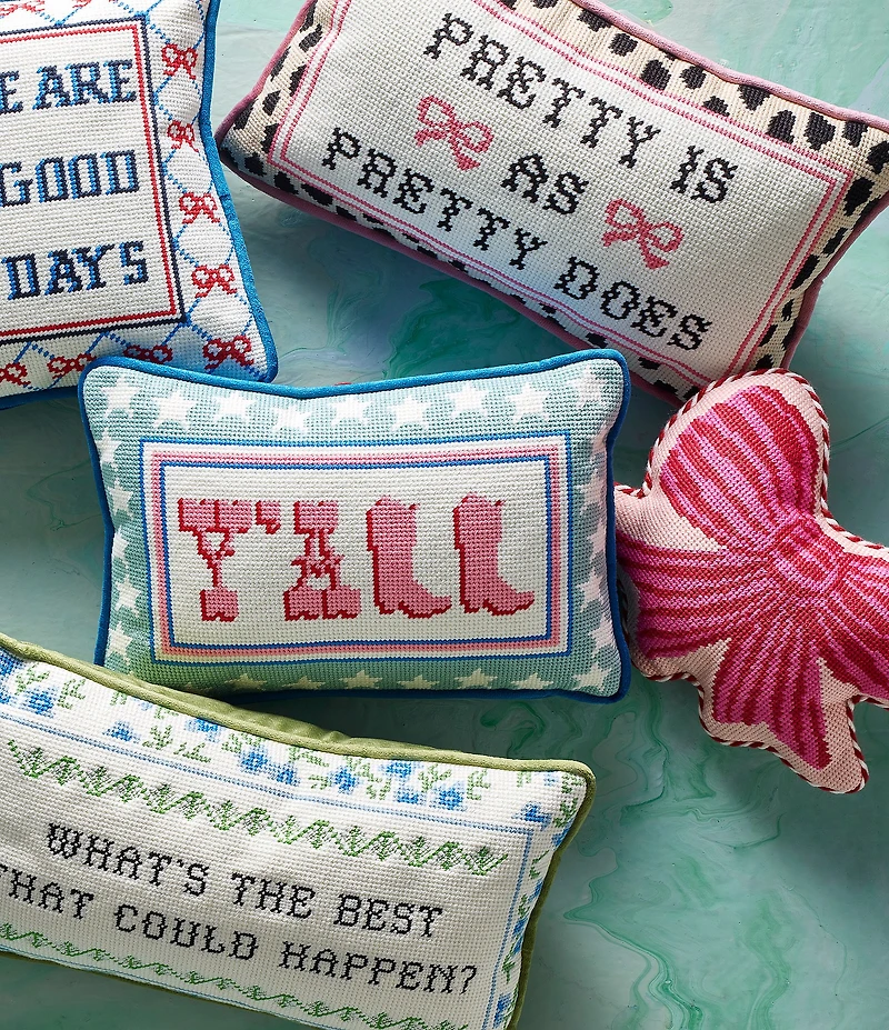 Southern Living Needlepoint Bow Shaped Pillow