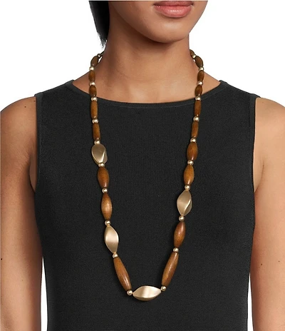 Southern Living Organic Oval Wood Beaded Long Strand Necklace