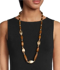 Southern Living Organic Oval Wood Beaded Long Strand Necklace