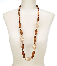 Southern Living Organic Oval Wood Beaded Long Strand Necklace