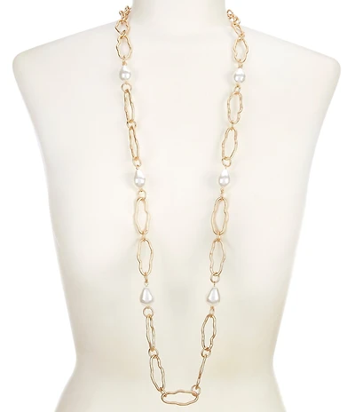 Southern Living Organic Pearl Textured Link Station Chain Long Strand Necklace