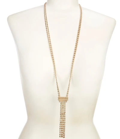 Southern Living Oval Bead Chain Tassel Drop Long Pendant Statement Necklace