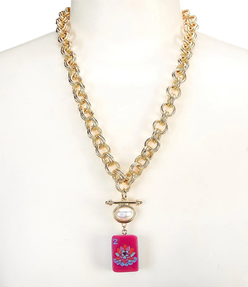 Southern Living Pearl And Bow Mahjong Tile Short Pendant Necklace