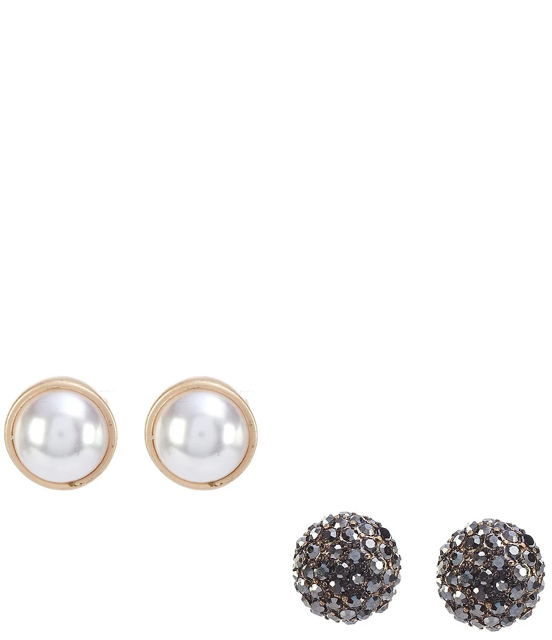 Southern Living Pearl and Hematite Ball Stud Earring Set