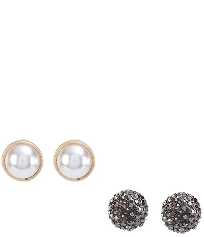 Southern Living Pearl and Hematite Ball Stud Earring Set