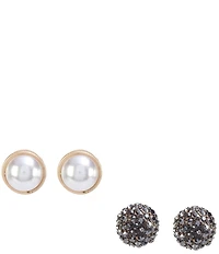 Southern Living Pearl and Hematite Ball Stud Earring Set