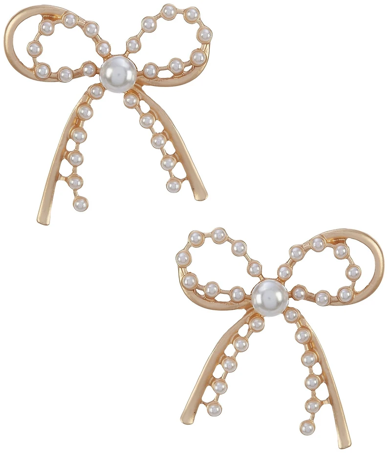 Southern Living Pearl Double Bow Stud Drop Earrings