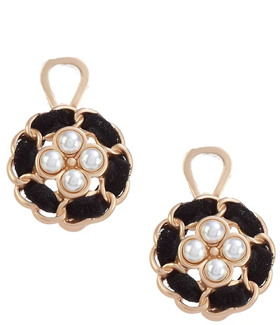 Southern Living Pearl Beaded Jet Velvet Floral Clip Drop Earrings