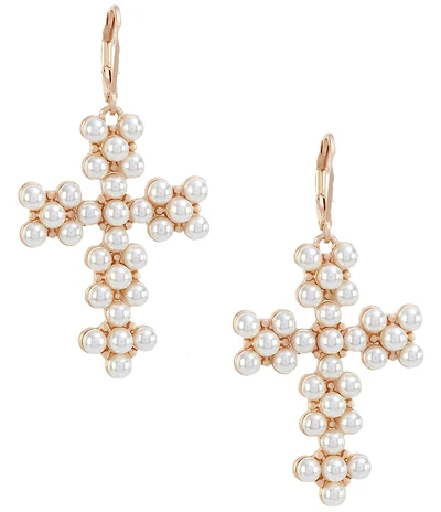 Southern Living Pearl Beaded Metal Cross Drop Earrings