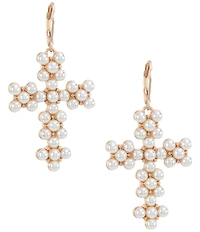 Southern Living Pearl Beaded Metal Cross Drop Earrings