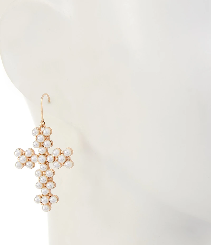 Southern Living Pearl Beaded Metal Cross Drop Earrings