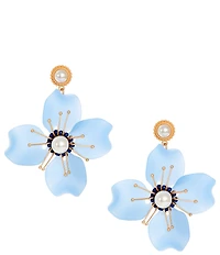 Southern Living Pearl Beaded Metal Edge Stud Blue Flower Drop Earrings