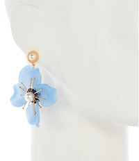 Southern Living Pearl Beaded Metal Edge Stud Blue Flower Drop Earrings