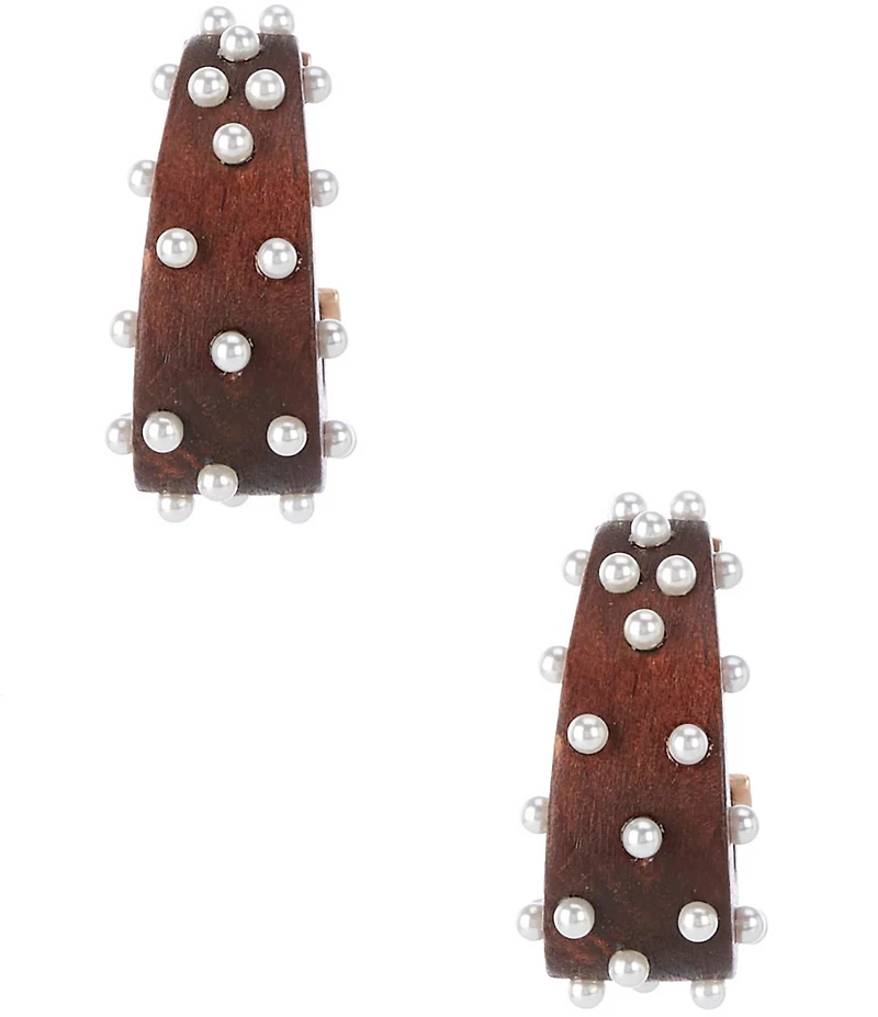 Southern Living Pearl Beaded Wood Hoop Earrings