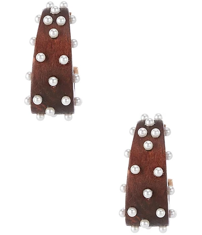 Southern Living Pearl Beaded Wood Hoop Earrings