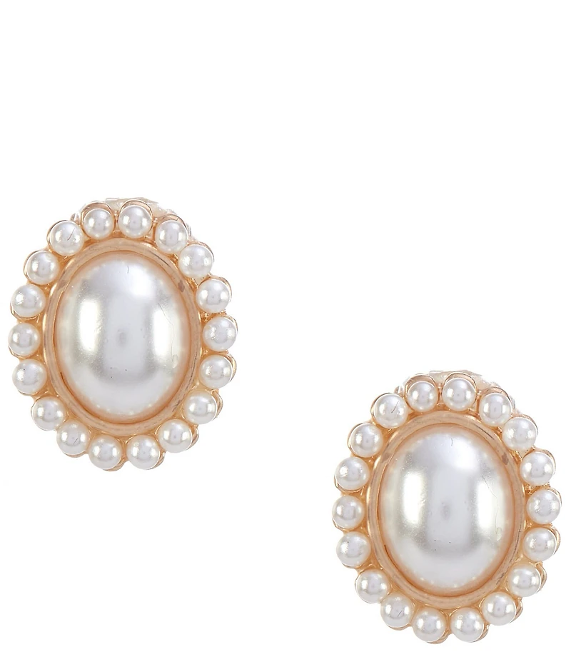 Southern Living Pearl Cab Beaded Edge Oval Stud Earrings