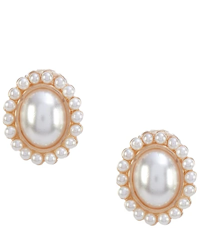 Southern Living Pearl Cab Beaded Edge Oval Stud Earrings