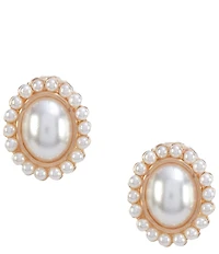 Southern Living Pearl Cab Beaded Edge Oval Stud Earrings