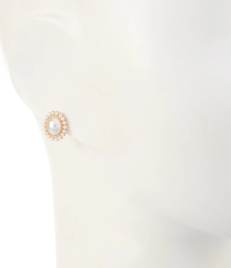Southern Living Pearl Cab Beaded Edge Oval Stud Earrings