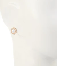 Southern Living Pearl Cab Beaded Edge Oval Stud Earrings