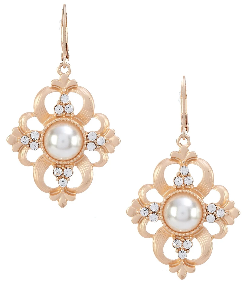 Southern Living Pearl Cab Crystal Stone Line Textured Open Drop Earrings
