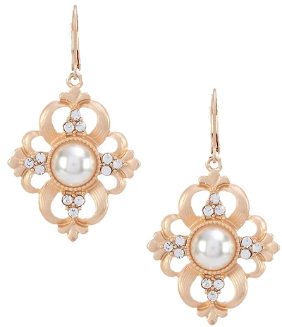 Southern Living Pearl Cab Crystal Stone Line Textured Open Drop Earrings