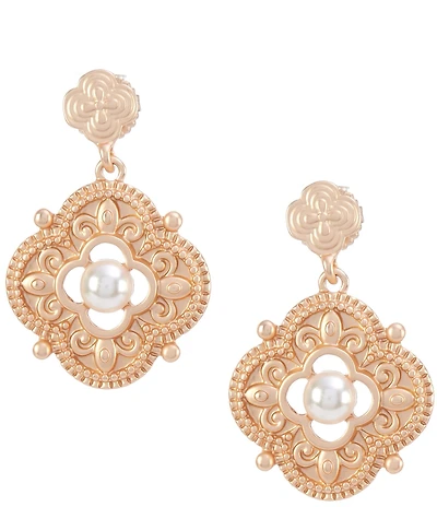 Southern Living Pearl Cab Multi Textured Metal Clover Drop Earrings